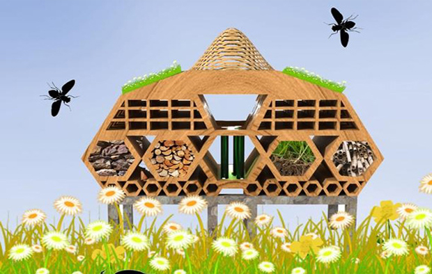  Uno dei progetti di bug hotel del concorso Beyond the Hive Competition a Londra.