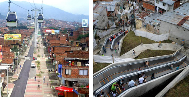 Il Metrocable e le scale mobili di Medellin. © PUI
