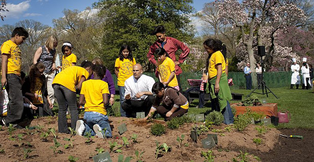 Michelle Obama nel suo tentativo di coltivare un orto biologico nella Casa Bianca. Fonte: The White House Blog.