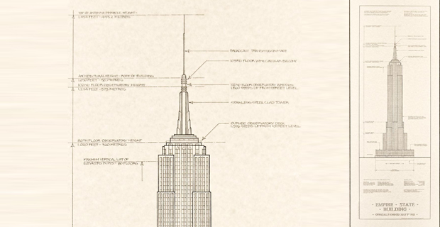 L'Empire State Building disegnato senza accessori tecnologici per architetti
