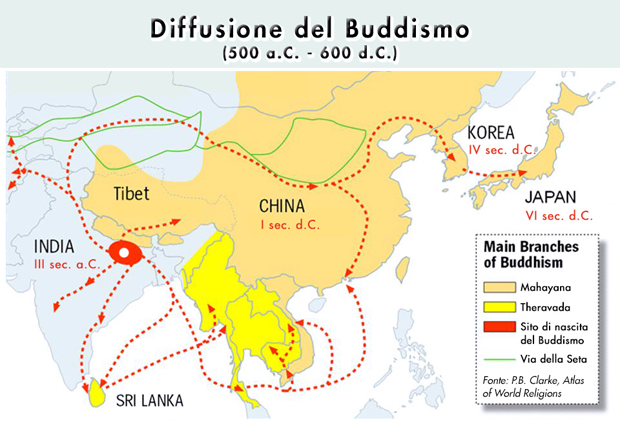 La diffusione buddismo e della pagoda dall'India al Giappone