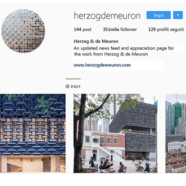 Il profilo instagram di Herzog & de Meuron.