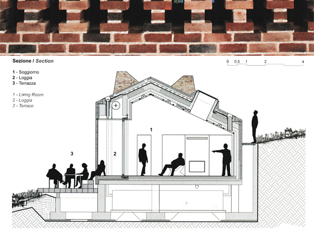 Sezione della casa in mattoni piemontese