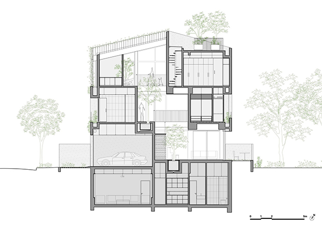  La sezione trasversale della casa per alberi di Vo Trong Nghia.