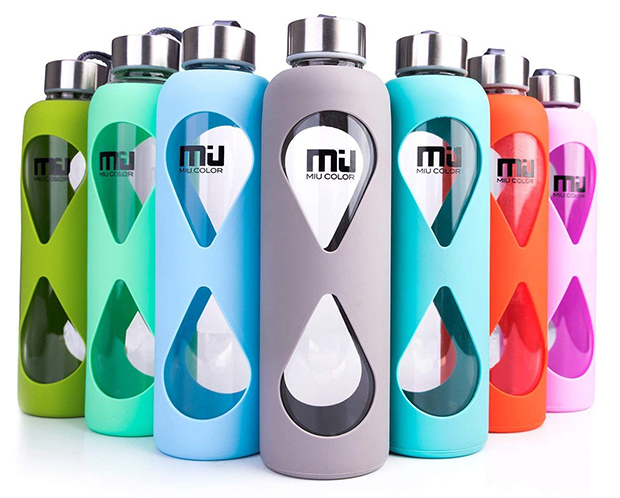 Borracce di vetro con dettagli colorati in silicone