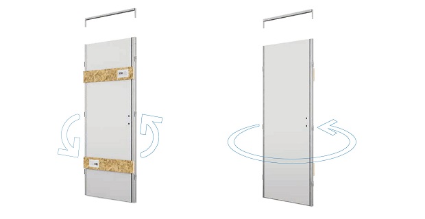 apertura porta a battente reversibile