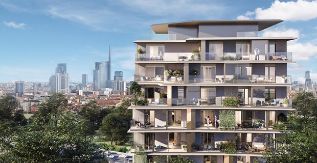 Un'immagine generata al computer del nuovo quartiere Uptown di Milano, progettato da Scandurra Studio e Zanetti Design